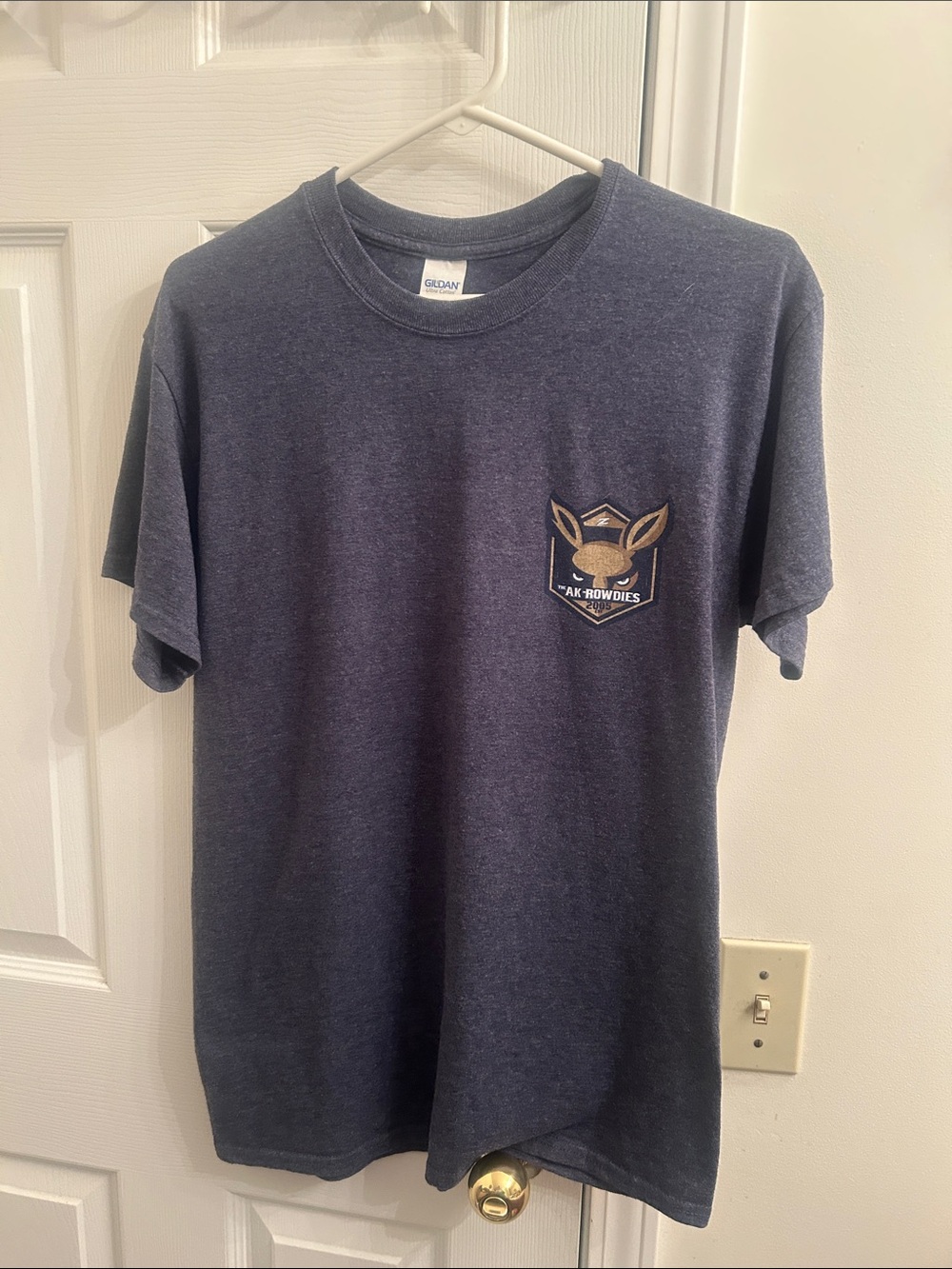 Gildan Akron University Navy Short-Sleeve Pocket Tee with Rowdie Mascot Logo
